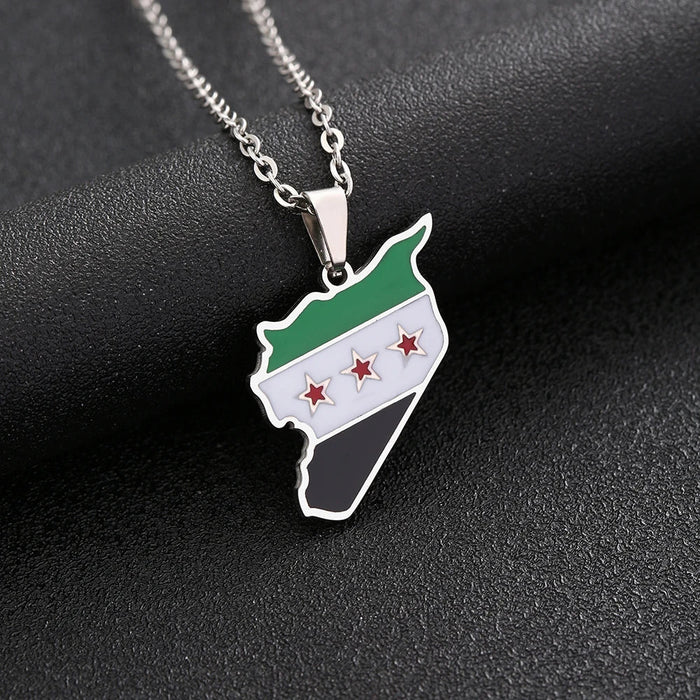 Halskette mit Syrien-Karte und Nationalflaggen-Design