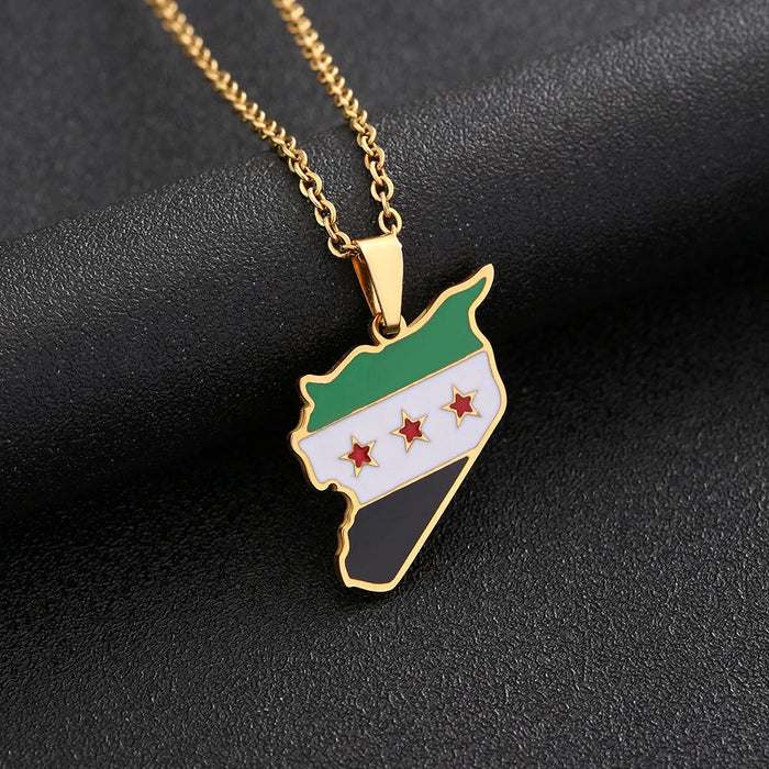 Halskette mit Syrien-Karte und Nationalflaggen-Design