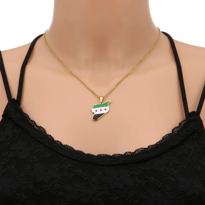 Halskette mit Syrien-Karte und Nationalflaggen-Design