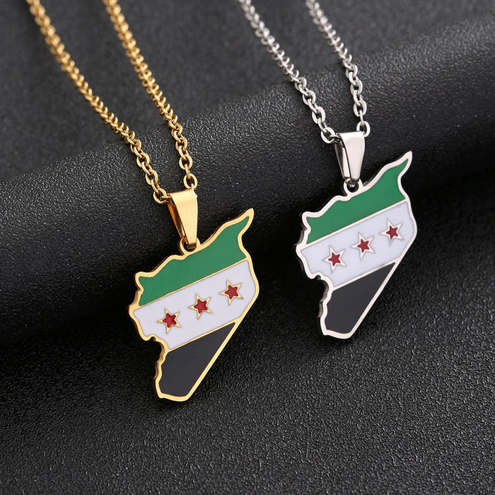 Halskette mit Syrien-Karte und Nationalflaggen-Design